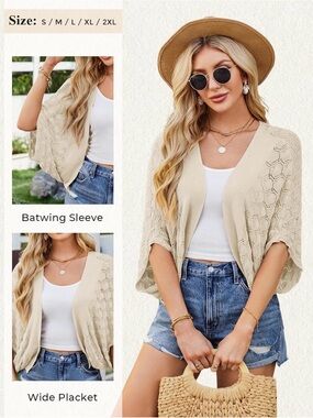 NWT Grace Karin Cream Openfront Knit Cardigan Sweater
